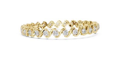 20 Pointer Round Diamond Wave Tennis Bracelet in Yellow Gold