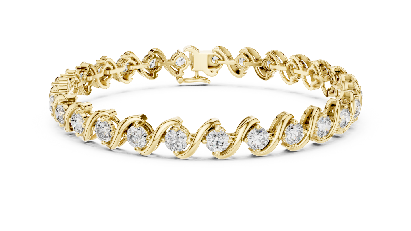 20 Pointer Round Diamond Wave Tennis Bracelet in Yellow Gold