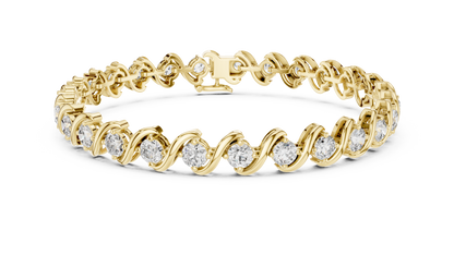20 Pointer Round Diamond Wave Tennis Bracelet in Yellow Gold