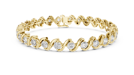 20 Pointer Round Diamond Wave Tennis Bracelet in Yellow Gold