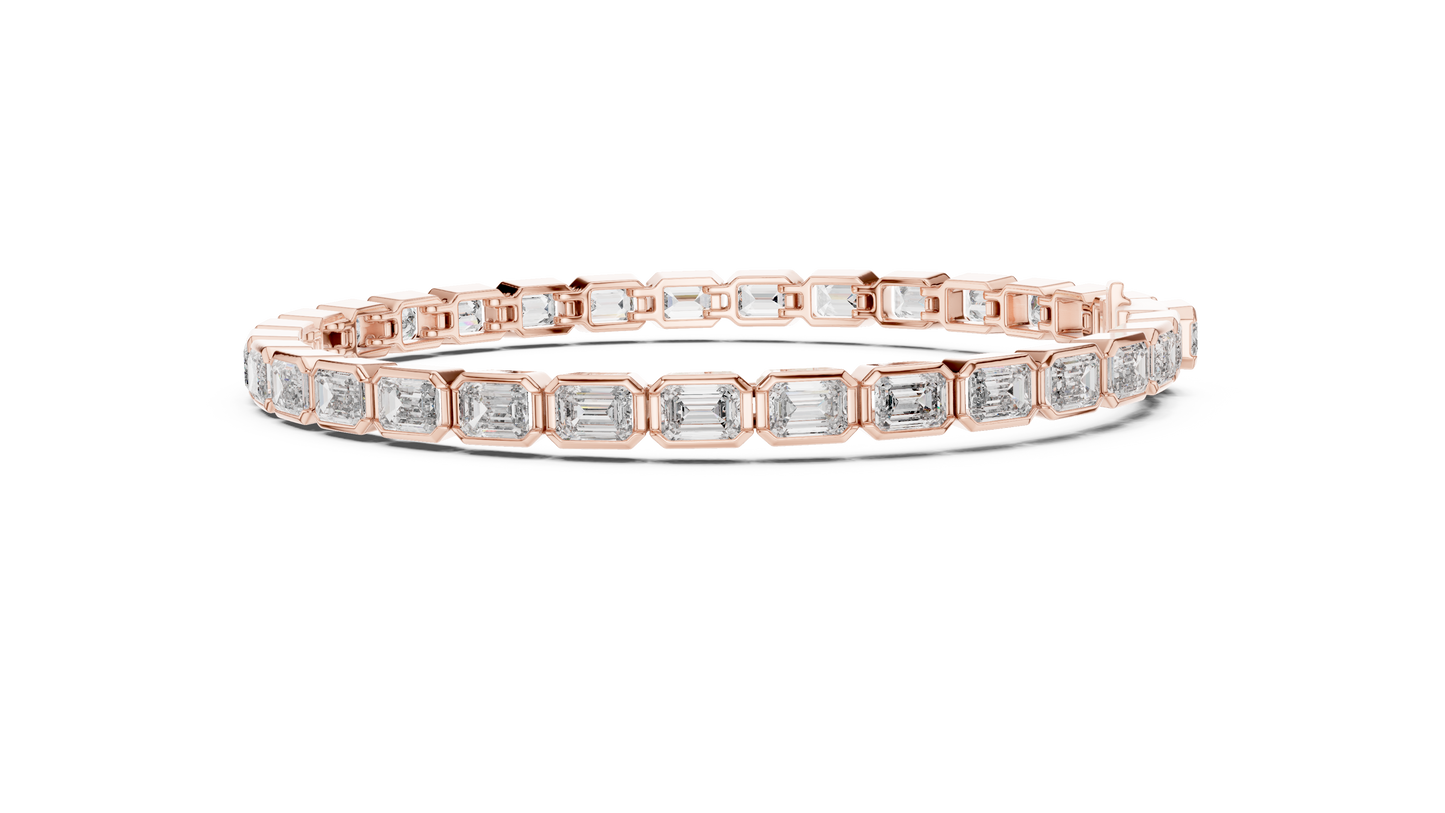 30 Pointer Emerald Cut Diamond Tennis Bracelet in Rose Gold | Luxury Bracelet