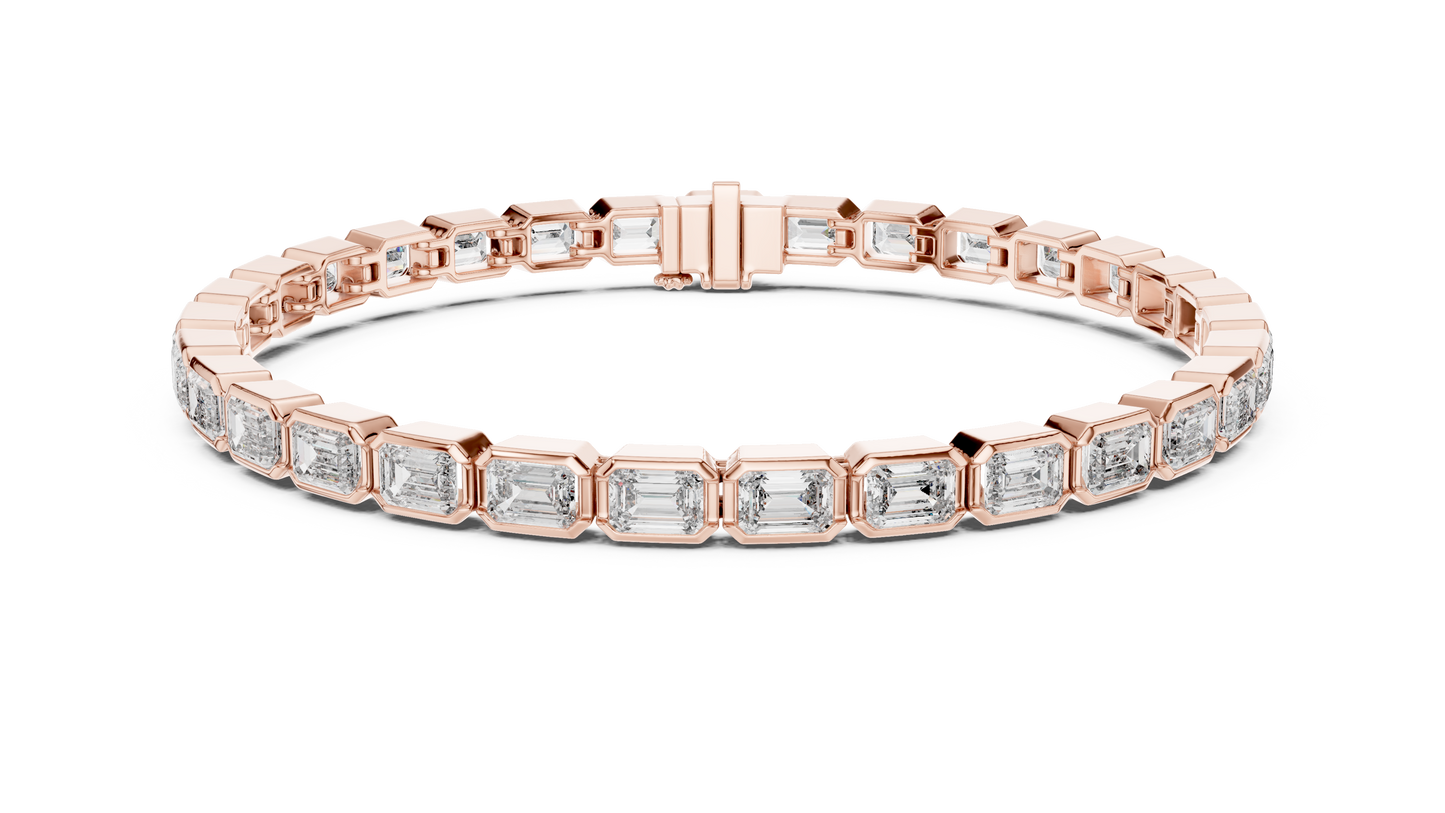 30 Pointer Emerald Cut Diamond Tennis Bracelet in Rose Gold | Luxury Bracelet