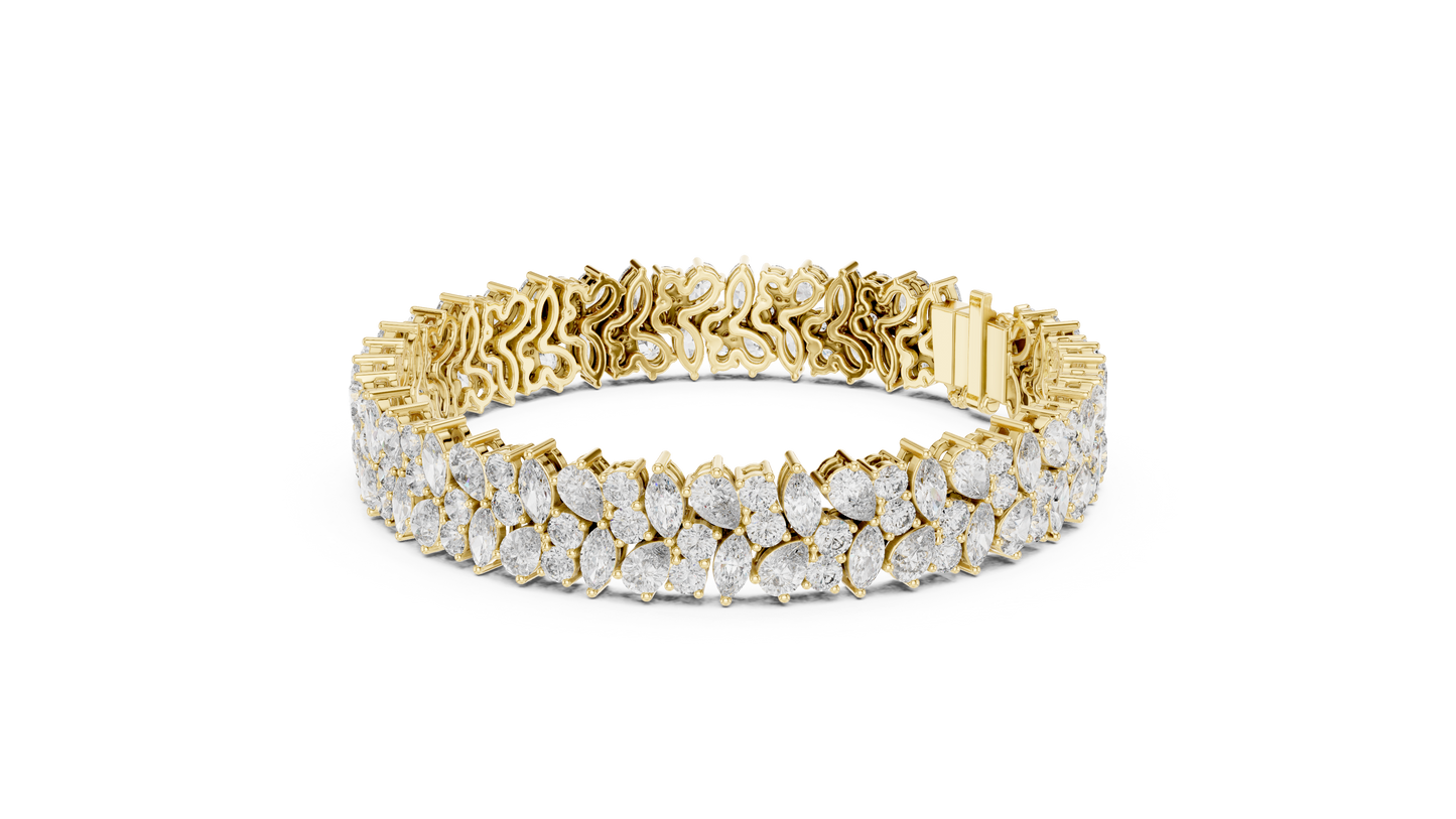 Luxury Lab-Grown Diamond Cluster Bracelet in 14K Yellow Gold | Elegant Tennis Bracelet
