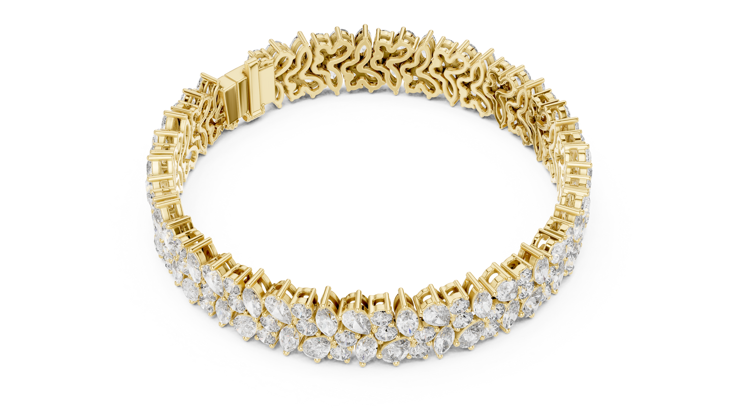 Luxury Lab-Grown Diamond Cluster Bracelet in 14K Yellow Gold | Elegant Tennis Bracelet
