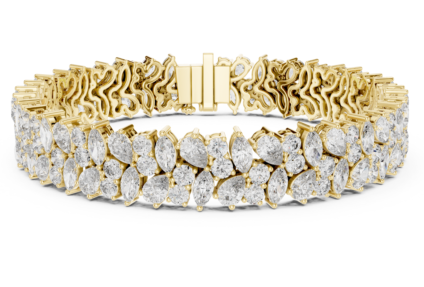 Luxury Lab-Grown Diamond Cluster Bracelet in 14K Yellow Gold | Elegant Tennis Bracelet