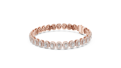 Luxury Lab-Grown Emerald Cut Diamond Halo Cluster Bracelet in 14K Yellow Gold