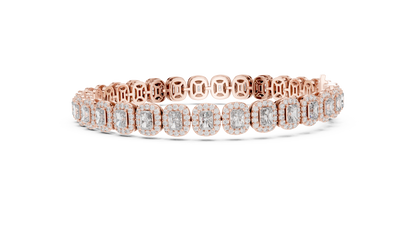 Luxury Lab-Grown Emerald Cut Diamond Halo Cluster Bracelet in 14K Yellow Gold