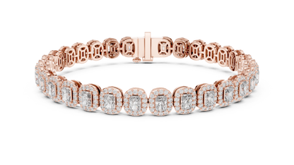 Luxury Lab-Grown Emerald Cut Diamond Halo Cluster Bracelet in 14K Yellow Gold
