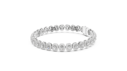 Luxury Lab-Grown Emerald Cut Diamond Halo Cluster Bracelet in 14K Yellow Gold