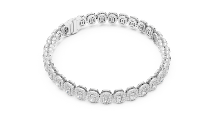 Luxury Lab-Grown Emerald Cut Diamond Halo Cluster Bracelet in 14K Yellow Gold