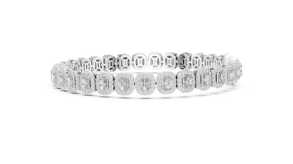 Luxury Lab-Grown Emerald Cut Diamond Halo Cluster Bracelet in 14K Yellow Gold
