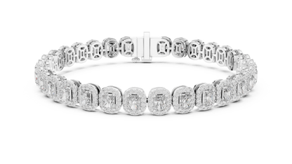 Luxury Lab-Grown Emerald Cut Diamond Halo Cluster Bracelet in 14K Yellow Gold