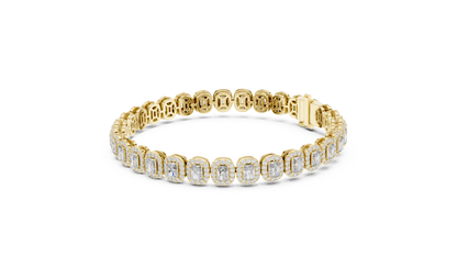 Luxury Lab-Grown Emerald Cut Diamond Halo Cluster Bracelet in 14K Yellow Gold