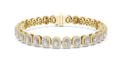 Luxury Lab-Grown Emerald Cut Diamond Halo Cluster Bracelet in 14K Yellow Gold