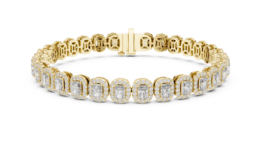 Luxury Lab-Grown Emerald Cut Diamond Halo Cluster Bracelet in 14K Yellow Gold