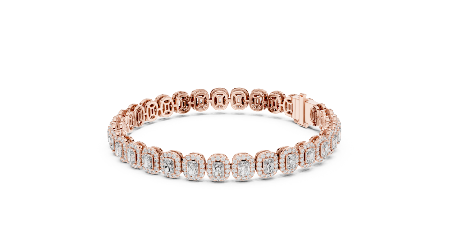 Gold Emerald-Cut Diamond Tennis Bracelet – Halo Luxury Design