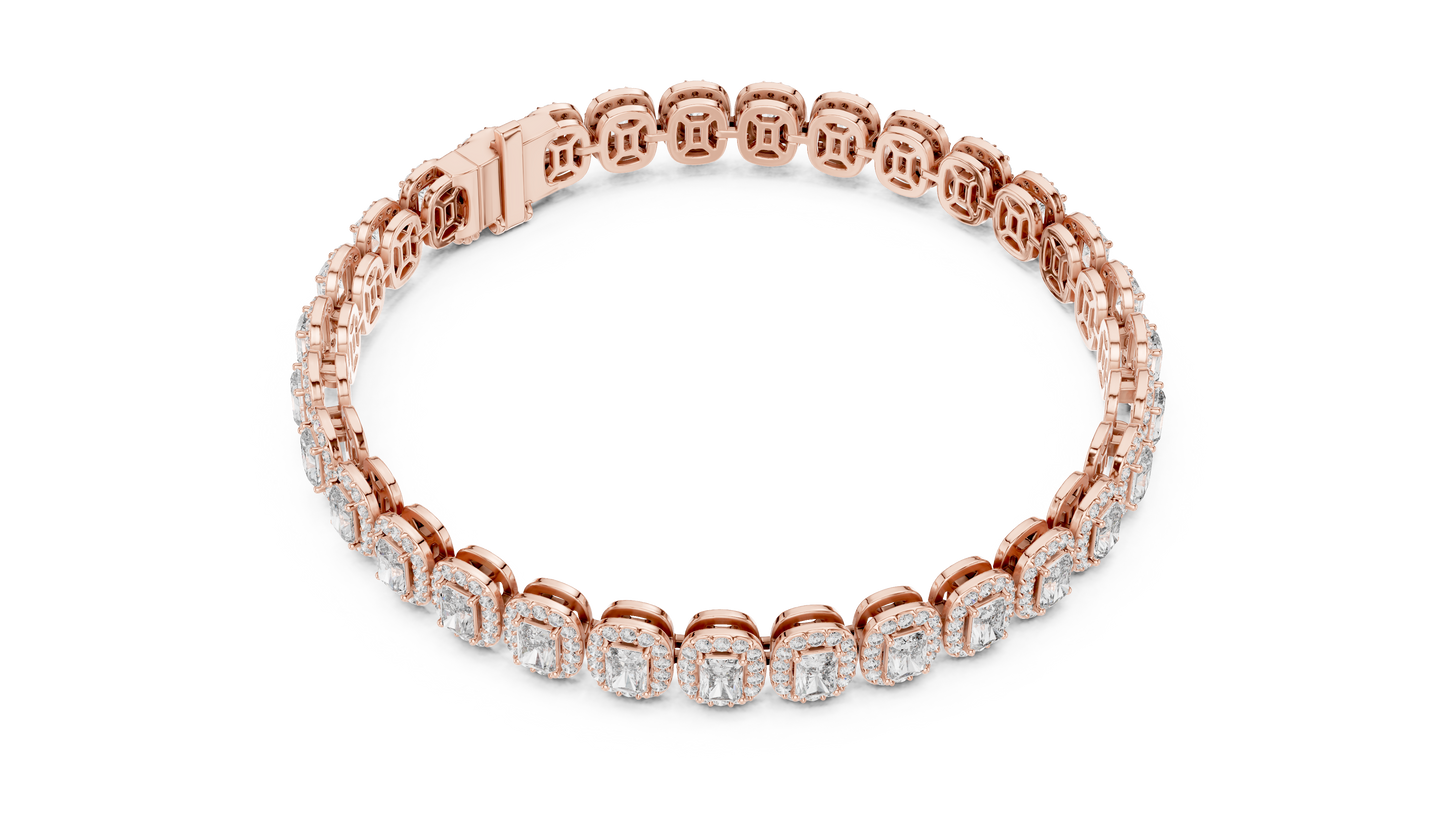 Gold Emerald-Cut Diamond Tennis Bracelet – Halo Luxury Design