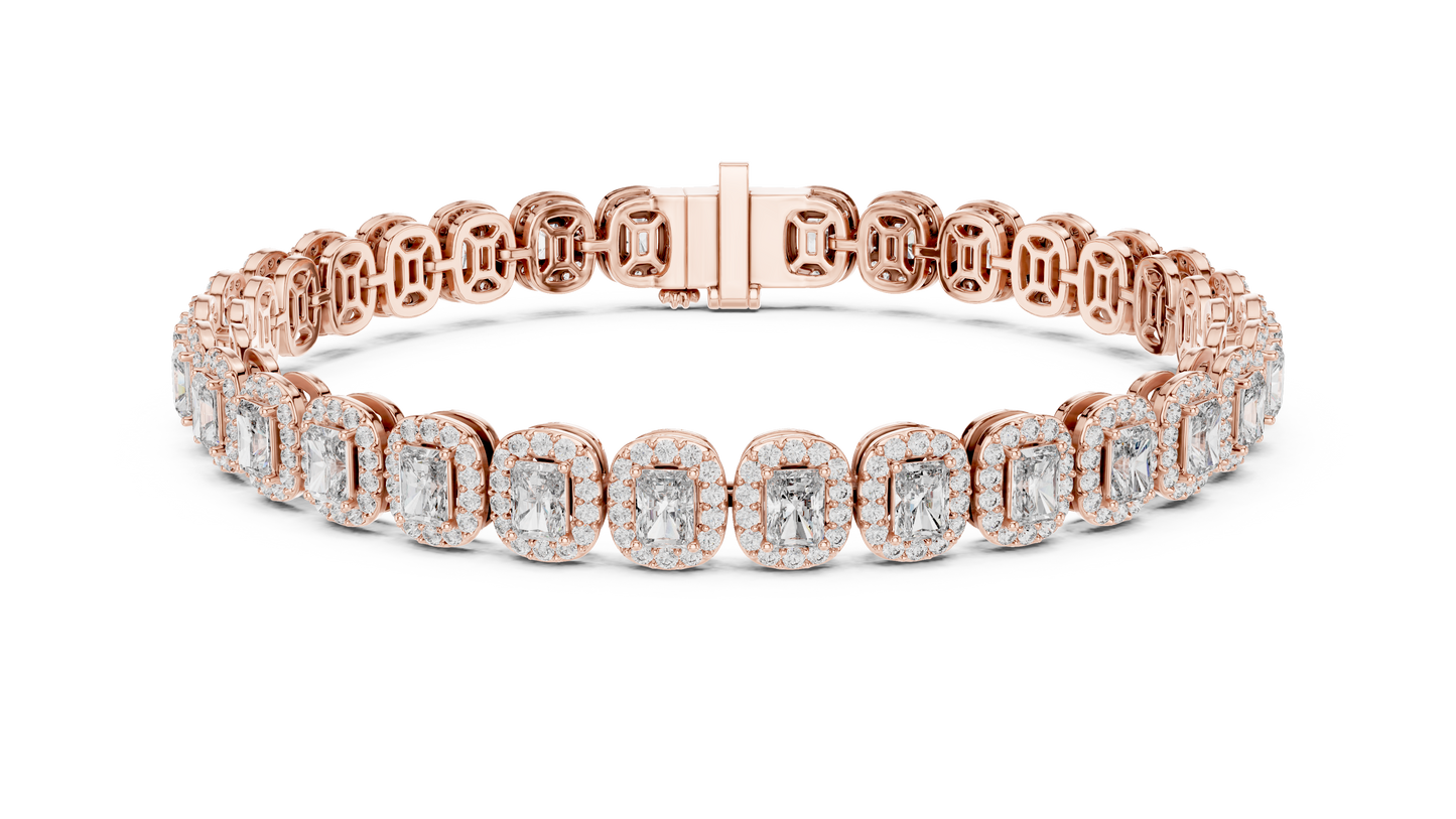 Gold Emerald-Cut Diamond Tennis Bracelet – Halo Luxury Design