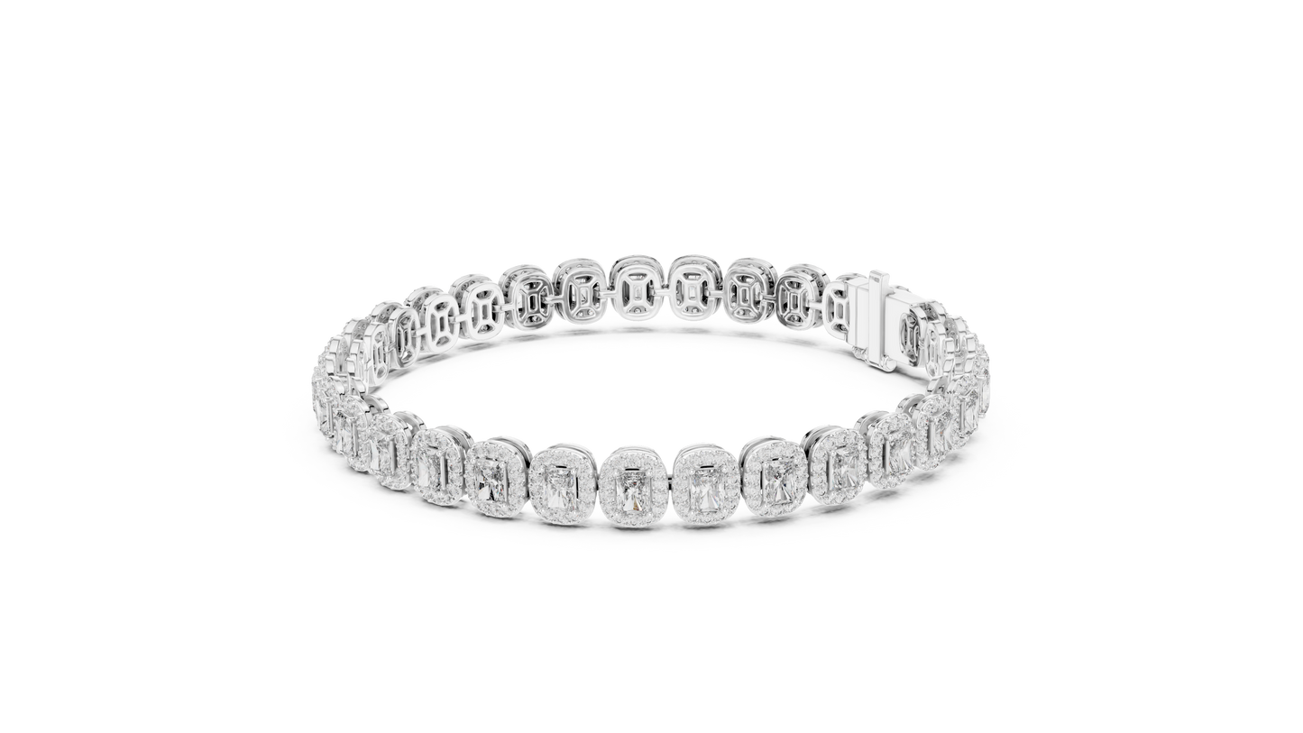 Gold Emerald-Cut Diamond Tennis Bracelet – Halo Luxury Design