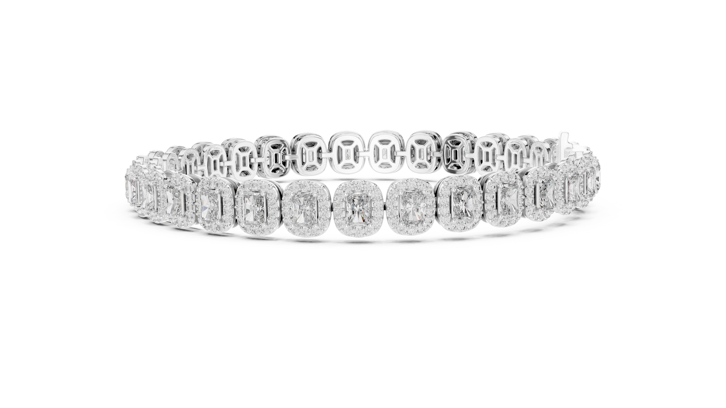 Gold Emerald-Cut Diamond Tennis Bracelet – Halo Luxury Design