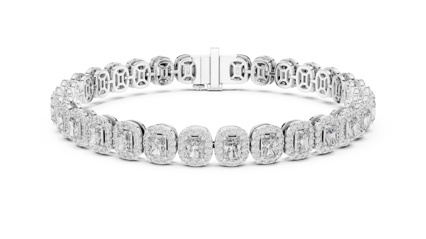 Gold Emerald-Cut Diamond Tennis Bracelet – Halo Luxury Design