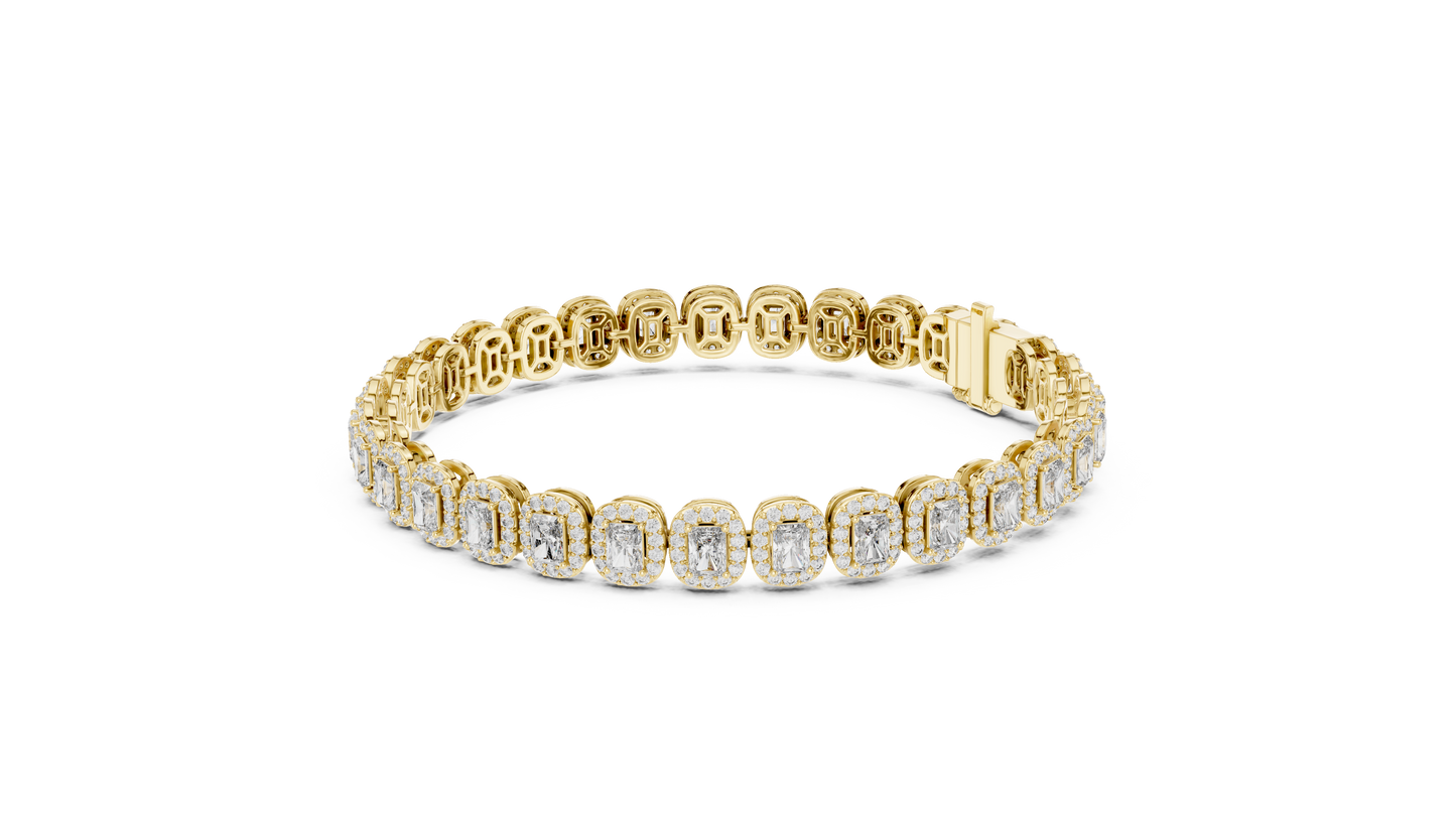 Gold Emerald-Cut Diamond Tennis Bracelet – Halo Luxury Design