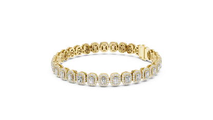 Gold Emerald-Cut Diamond Tennis Bracelet – Halo Luxury Design