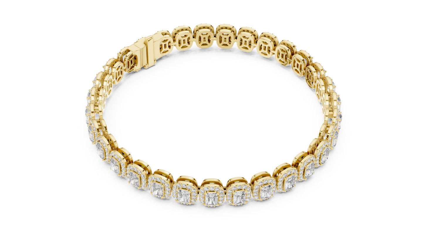 Gold Emerald-Cut Diamond Tennis Bracelet – Halo Luxury Design