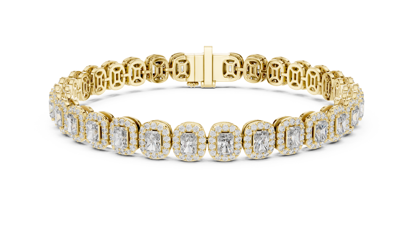 Gold Emerald-Cut Diamond Tennis Bracelet – Halo Luxury Design