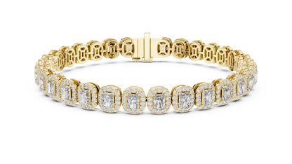 Gold Emerald-Cut Diamond Tennis Bracelet – Halo Luxury Design