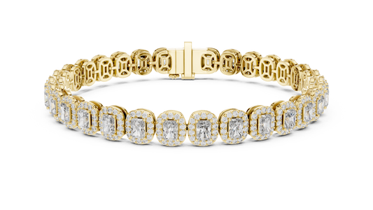 Gold Emerald-Cut Diamond Tennis Bracelet – Halo Luxury Design