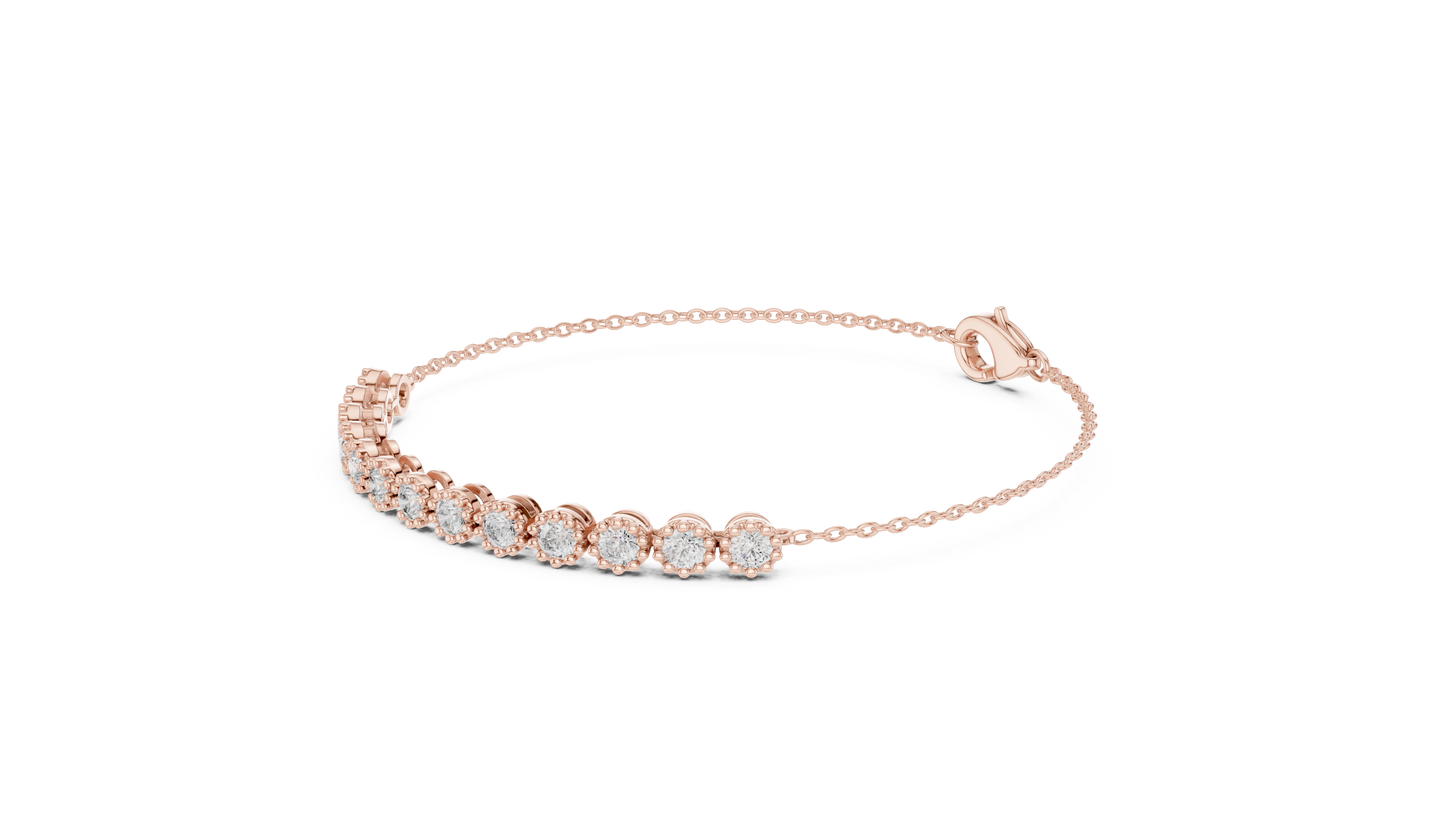 Luxury Lab-Grown Round Diamond Milgrain Bezel Chain Bracelet in 14K Yellow Gold