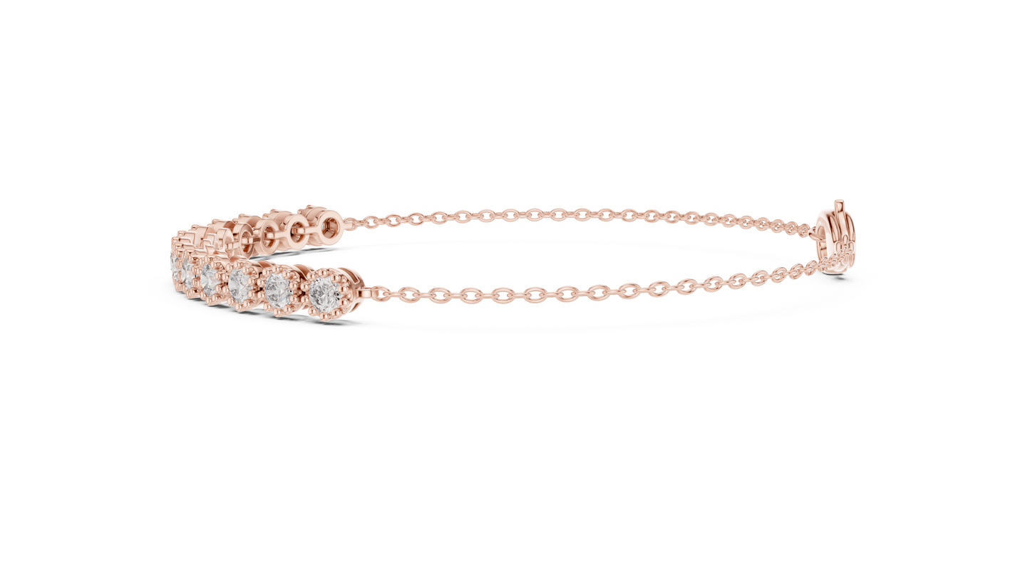 Luxury Lab-Grown Round Diamond Milgrain Bezel Chain Bracelet in 14K Yellow Gold