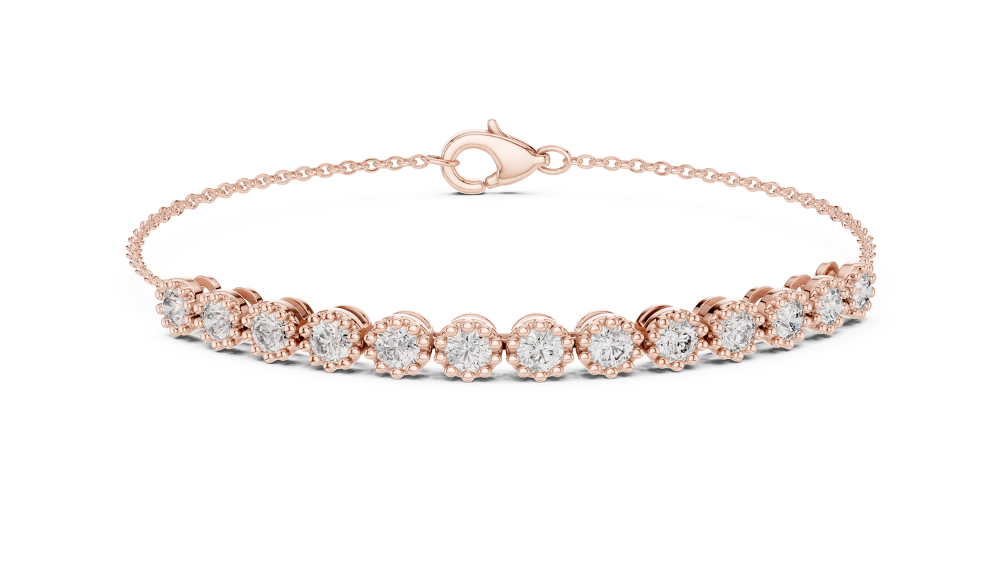 Luxury Lab-Grown Round Diamond Milgrain Bezel Chain Bracelet in 14K Yellow Gold