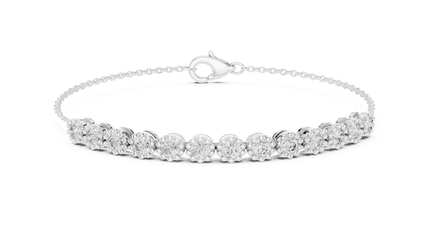 Luxury Lab-Grown Round Diamond Milgrain Bezel Chain Bracelet in 14K Yellow Gold
