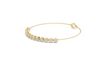 Luxury Lab-Grown Round Diamond Milgrain Bezel Chain Bracelet in 14K Yellow Gold