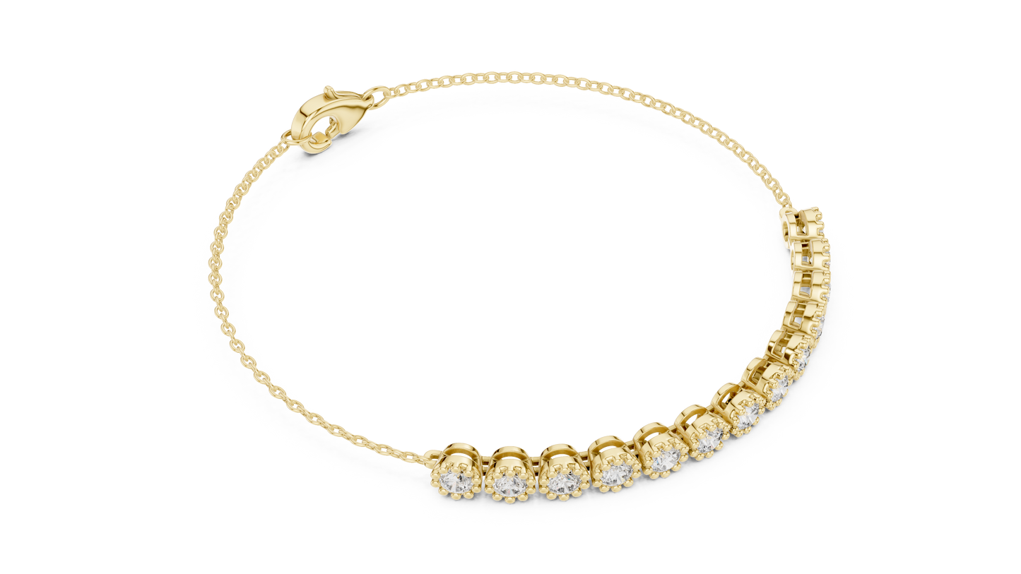 Luxury Lab-Grown Round Diamond Milgrain Bezel Chain Bracelet in 14K Yellow Gold