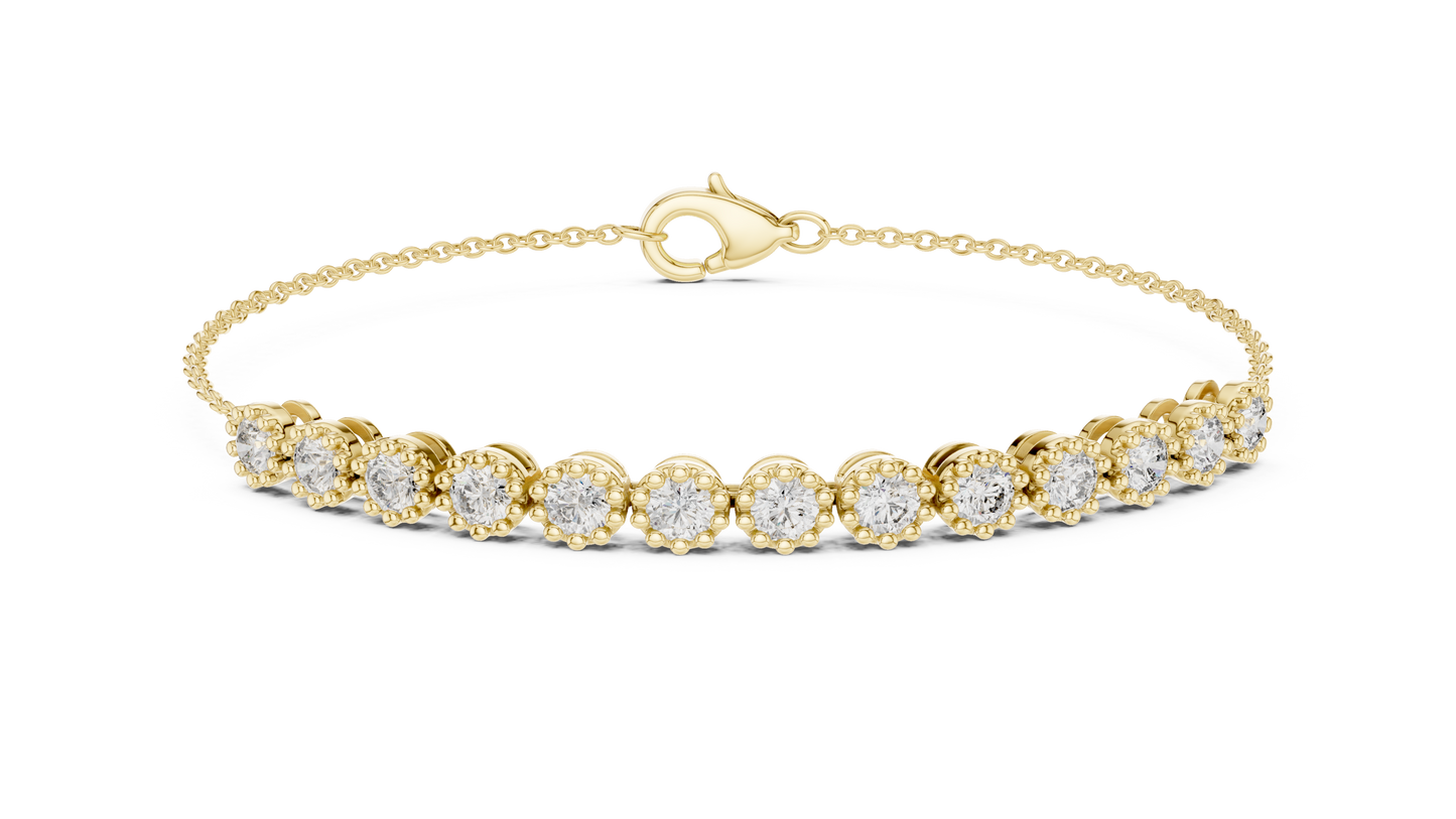 Luxury Lab-Grown Round Diamond Milgrain Bezel Chain Bracelet in 14K Yellow Gold