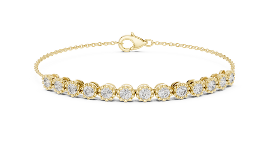 Luxury Lab-Grown Round Diamond Milgrain Bezel Chain Bracelet in 14K Yellow Gold