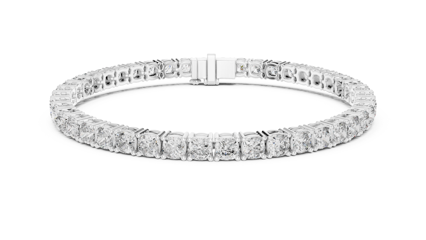 10 Pointer Cushion Cut Lab-Grown Diamond Tennis Bracelet in 14K Yellow Gold
