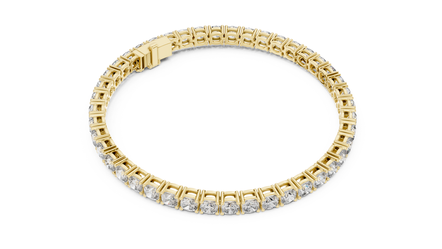 10 Pointer Cushion Cut Lab-Grown Diamond Tennis Bracelet in 14K Yellow Gold