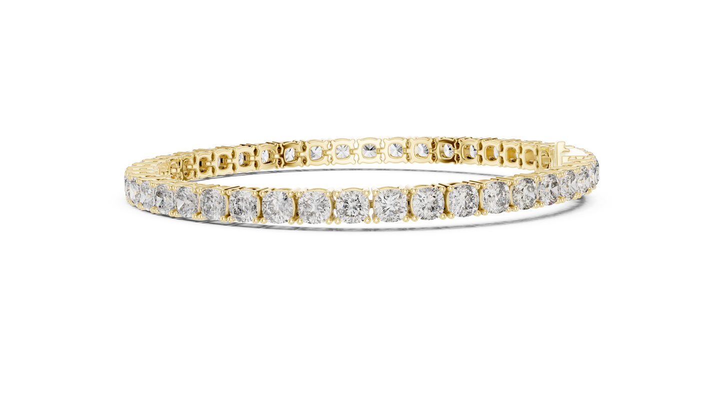 10 Pointer Cushion Cut Lab-Grown Diamond Tennis Bracelet in 14K Yellow Gold