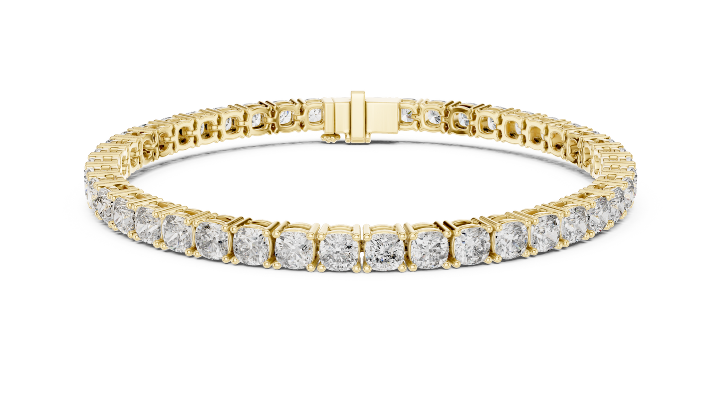 10 Pointer Cushion Cut Lab-Grown Diamond Tennis Bracelet in 14K Yellow Gold