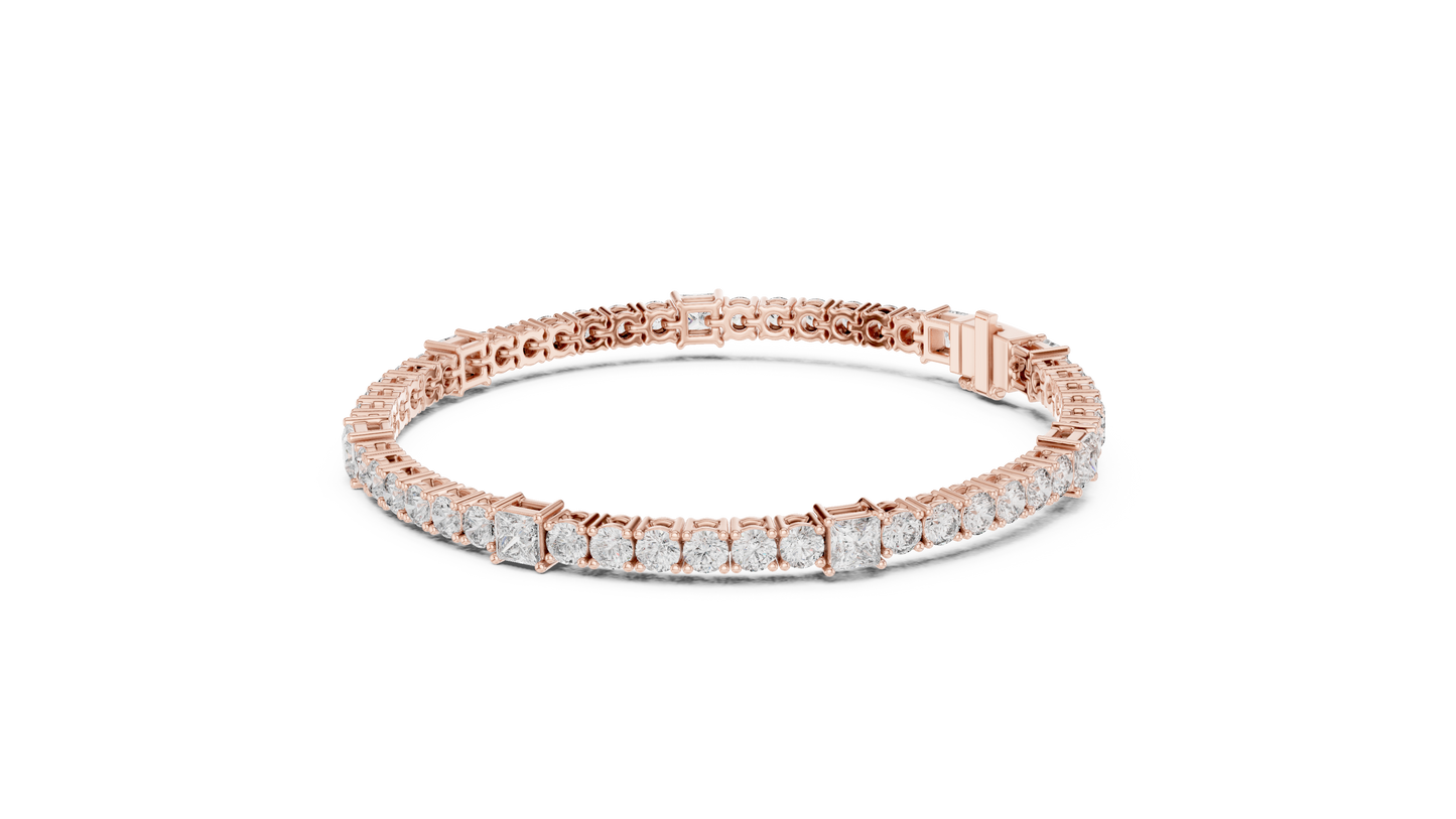 Princess & Round Lab-Grown Diamond Tennis Bracelet in 14K Rose Gold