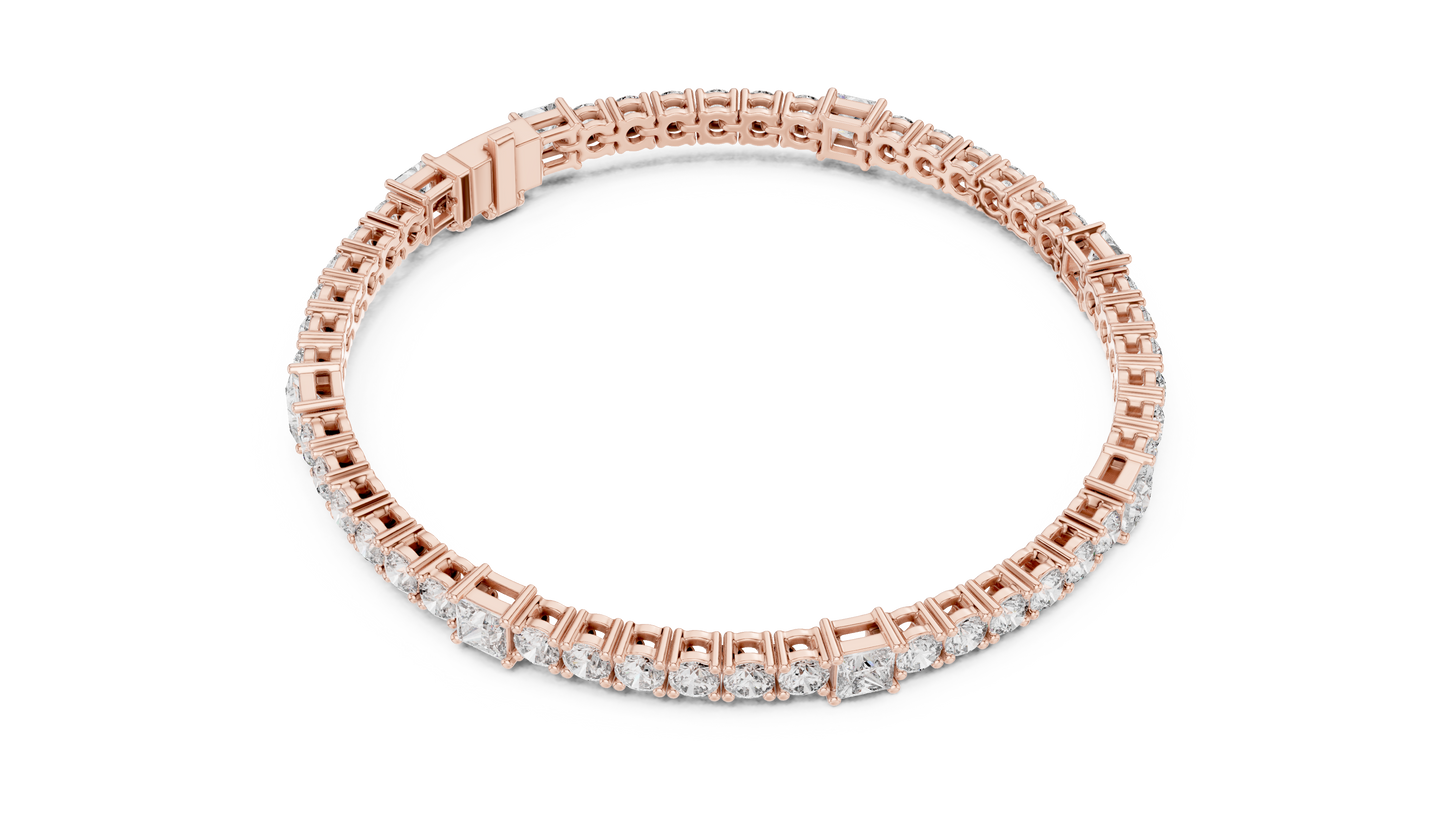 Princess & Round Lab-Grown Diamond Tennis Bracelet in 14K Rose Gold
