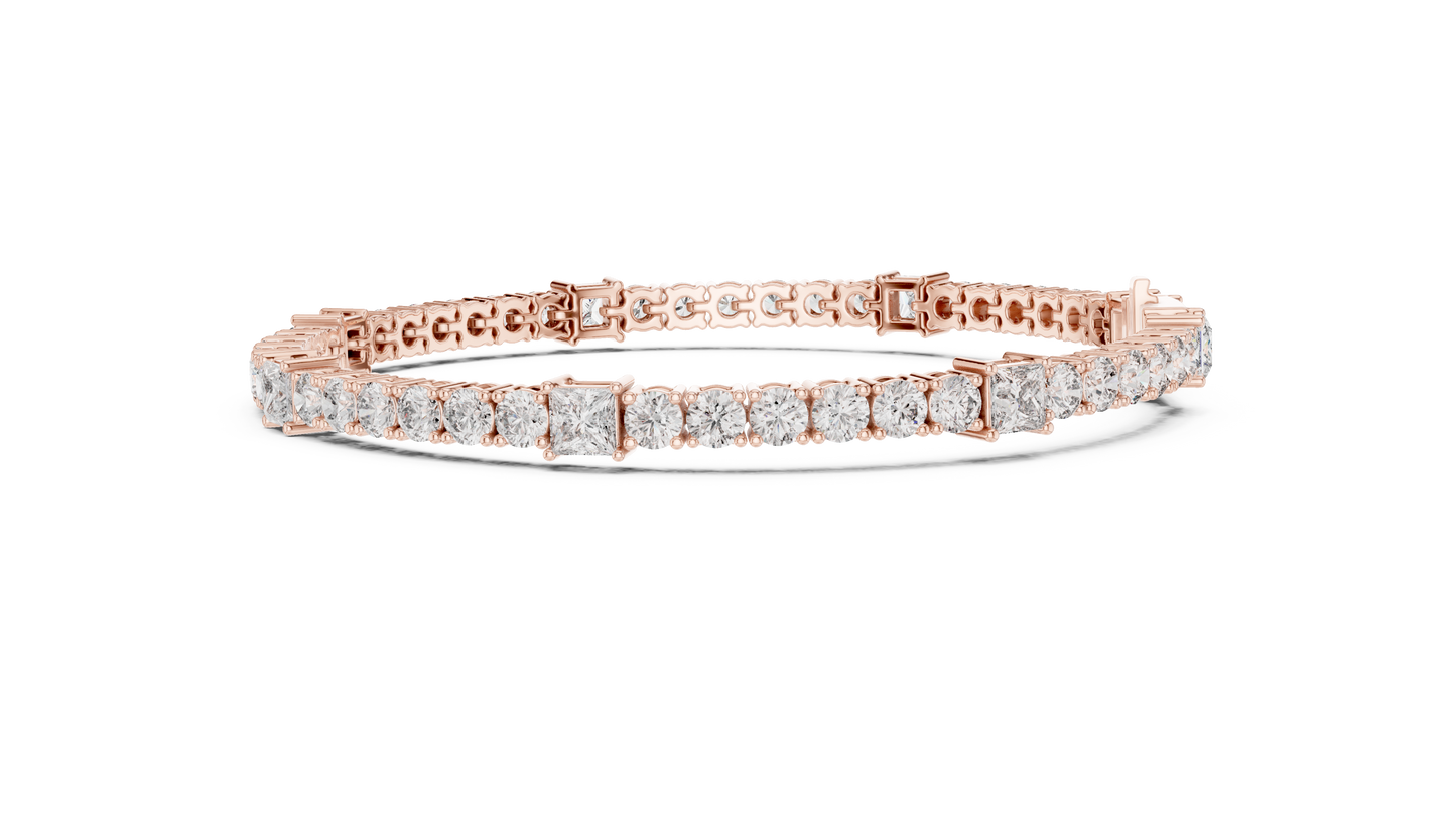 Princess & Round Lab-Grown Diamond Tennis Bracelet in 14K Rose Gold