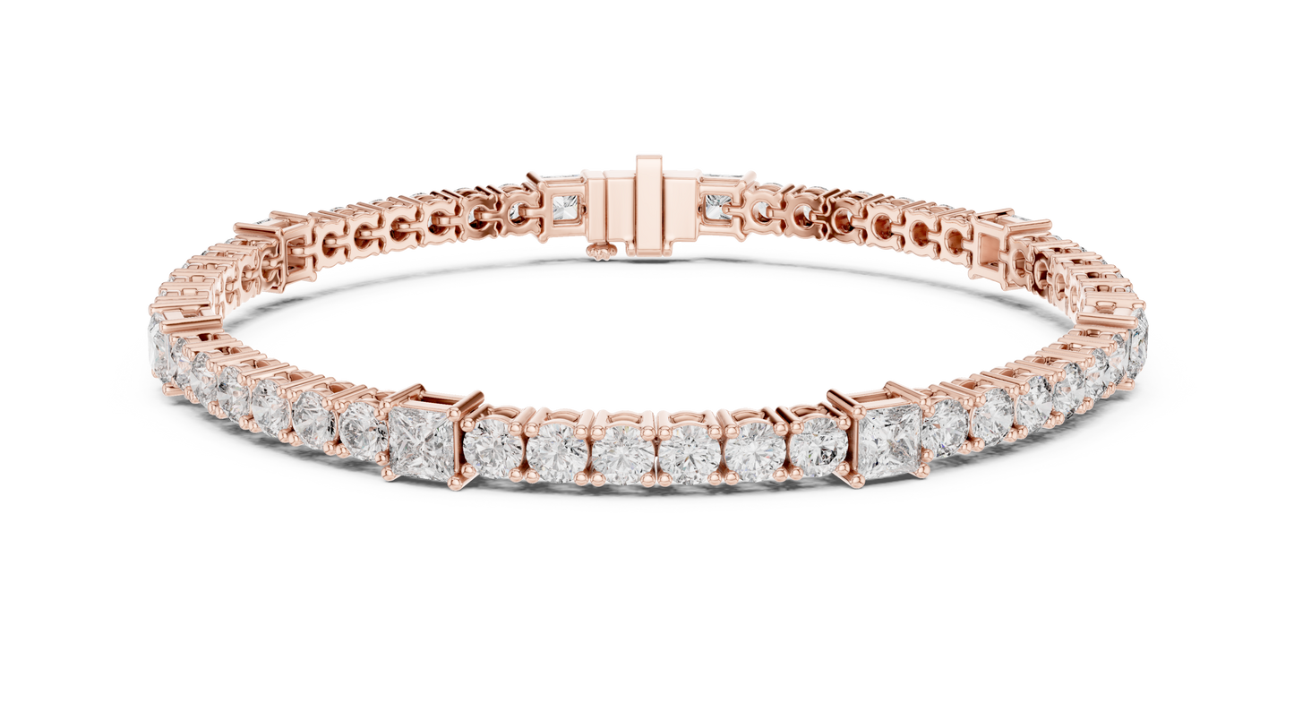 Princess & Round Lab-Grown Diamond Tennis Bracelet in 14K Rose Gold