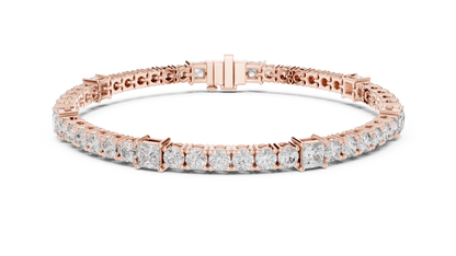 Princess & Round Lab-Grown Diamond Tennis Bracelet in 14K Rose Gold