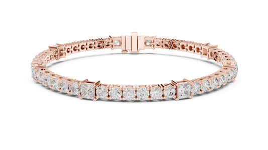 Princess & Round Lab-Grown Diamond Tennis Bracelet in 14K Rose Gold