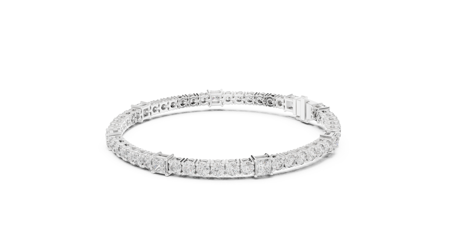 Princess & Round Lab-Grown Diamond Tennis Bracelet in 14K Rose Gold
